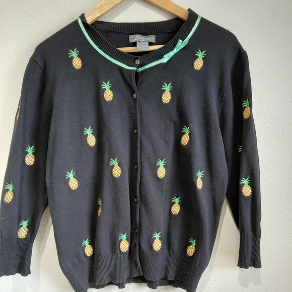 SML Design Silk Pineapple Black Cardigan Sweater Large - Picture 1 of 5
